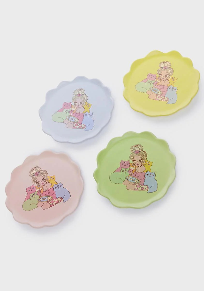 Valfre Ceramic Cat Lady Plates ( set of 4)