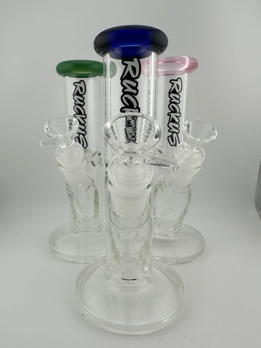 Ruckus Glass 7” Clear Mini Straight Rig 14mm Color Accents